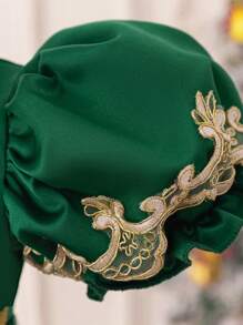 小女孩圣诞派对泡泡袖圣诞公主裙，适合派对穿着 - 墨綠色 - 查看 7