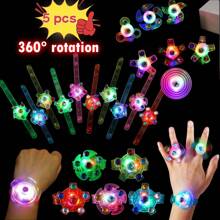 5 件发光派对礼品 LED 手链和 LED 戒指教室夜光霓虹灯派对用品礼品袋生日、嘉年华奖品、皮纳塔礼品袋礼品 LED 发光指尖陀螺手链夜光派对礼品发光旋转环减压玩具派对礼品用品 - 彩色 - 查看 3