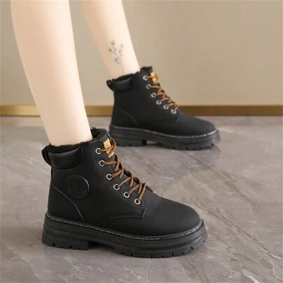 Women's Thermal Lined Black Boots, Durable Work Boots For Construction Site, Autumn, Waterproof, Anti-Slip, Suitable For Various Daily Activities