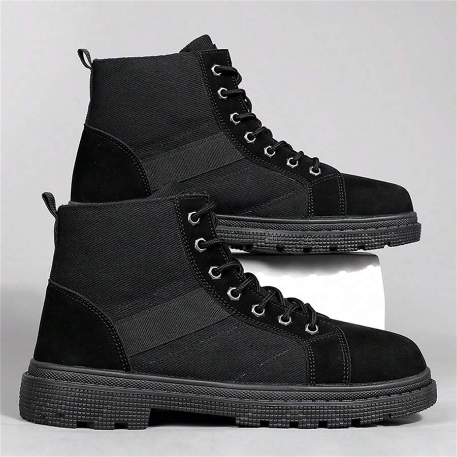 Men's Thick Sole Boots With Side Zipper, Casual Motorcycle MidTop
