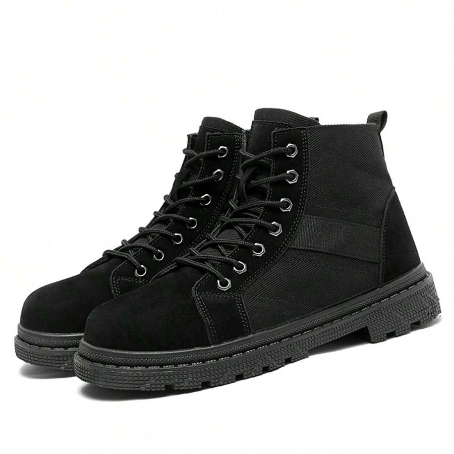Men's Thick Sole Boots With Side Zipper, Casual Motorcycle MidTop