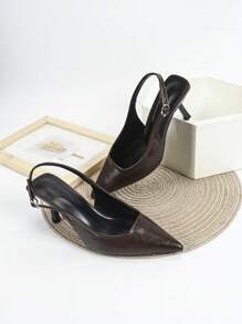 Fall/Winter 2025 Women's Black High Heel Mary Jane Pumps, Formal Shoes Kitten Heel Backless Slip On,Elegant,Pointed Heels - Brown - View 2