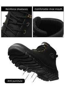 Sapatos masculinos de cano alto com biqueira de aço, tamanho grande, calçados esportivos confortáveis - Preto - Ver 6