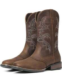 Men's Western Premium Leather Cowboy Boots Dark Brown Boots Premium Comfortable Insoles Classic Design Shoes Perfect Country Outdoor High-Quality Festival Shoes - màu nâu - Xem 5