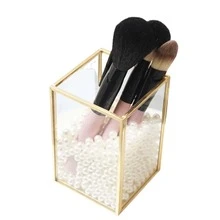 1 chiếc giá đựng cọ trang điểm 1 ngăn màu vàng kim, hộp đựng cọ trang điểm, hộp đựng đồ dùng văn phòng phẩm, giá đựng cốc đựng bút trên bàn làm việc/tủ quần áo/phòng tắm - Vàng - Xem 3