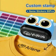 1pc Con dấu tên tùy chỉnh cho quần áo, Con dấu quần áo cá nhân hóa cho vải, Con dấu tên tự đóng mực hoạt hình tùy chỉnh DIY cho học sinh trường học Quà tặng văn phòng phẩm cá nhân, Con dấu quần áo chống thấm nước - Màu xanh lam - Xem 10