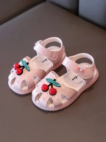 1 双婴儿幼儿女孩公主樱桃软底防滑舒适步行鞋，夏季女婴凉鞋 - 玫紅色 - 查看 4