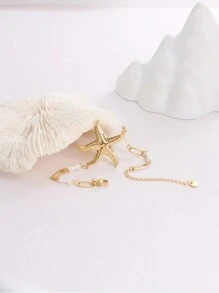 1 bộ mặt dây chuyền sao biển 3D cỡ lớn theo chủ đề đại dương, vòng cổ nhiều lớp hình vỏ sò và vòng tay xương vỏ sò, bộ trang sức bằng thép không gỉ, phong cách ngày lễ/khu nghỉ dưỡng - Vàng - Xem 4