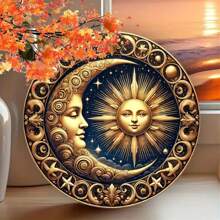 1 件太阳和月亮金属印刷艺术圆形墙面装饰标志，20x20cm 铁板 - 适用于家庭、厨房、节日活动、花园、车库、办公室装饰，带有随机孔位置样式 - 彩色 - 查看 6