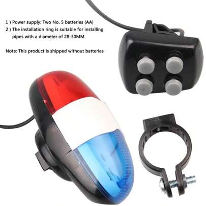 4 sonidos Sirena de policía, bocina de trompeta, luz trasera de bicicleta a prueba de agua, timbre de bicicleta con 6 luces LED intermitentes, accesorios de bicicleta