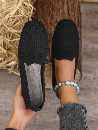 Knitted Flats, Soft Bottom, Slip-on Loafers, Breathable, Non-slip, Comfortable Footwear