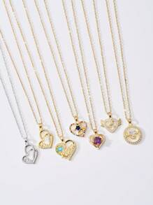 1/5 件套时尚金属铜镀金锆石钻石心形吊坠项链，母亲节和情侣礼物，珠宝制作，适合与朋友日常佩戴 - 彩色 - 查看 1