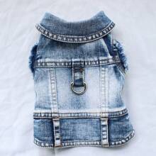 1pc New Style Two Leg Traction Buckle Vest, Denim Effect For Poodle, Bichon Frise, Teddy Bear Small Dogs, Spring/Autumn, Non-Elastic