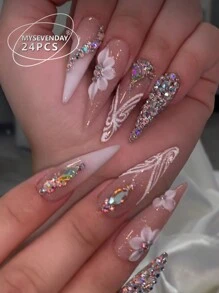 24 miếng dán móng tay giả hình giọt nước dài, miếng dán móng tay giả phong cách Châu Âu đính đá lấp lánh hình cô gái nóng bỏng, ngọt ngào và sành điệu dành cho nữ, thời trang mới ở đầu ngón tay, kèm 1 miếng keo dán và 1 miếng băng chà, thích hợp cho các bữa tiệc, khiêu vũ, trang phục thường ngày của phụ nữ, có thể tháo rời và tái sử dụng, đồ dùng làm móng - Nhiều màu - Xem 3