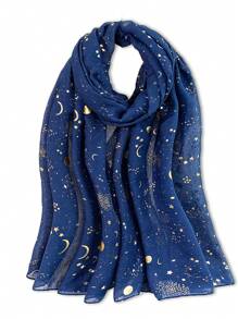 1 件优雅女士沙滩配饰金色星星和月亮围巾头巾、头巾、沙滩巾、日常穿着、节日装饰围巾冬季秋季
