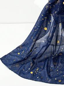 1 件优雅女士沙滩配饰金色星星和月亮围巾头巾、头巾、沙滩巾、日常穿着、节日装饰围巾冬季秋季