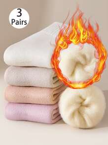 3 đôi tất màu ngẫu nhiên cho nữ, phong cách mới cho mùa thu đông, có tất vòng dày bằng vải nhung, tất nhung giữ ấm và chống lạnh cho mùa đông - Nhiều màu - Xem 1