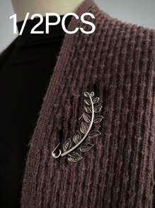 复古艺术仿真树叶胸针，金属细纹设计，适合出席重要场合，日常装饰服饰佩戴，逛街，工作，参加聚会，节庆活动，毛衣，针织衫，打底衫，外套，也可作为时尚家居饰品，适合送给妈妈，女性朋友，作为礼物 - 淺咖色 - 查看 1