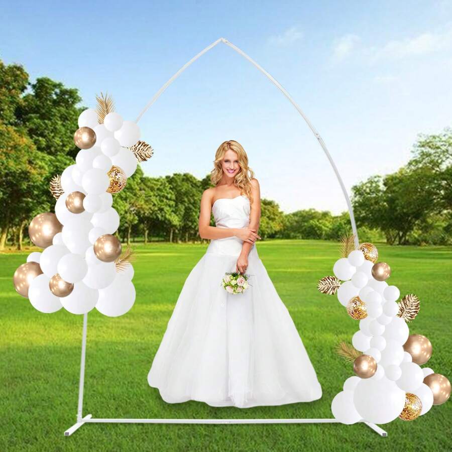 Metal Arch Backdrop Stand 7.4FT Wedding Arch Stand Gold Balloon Arched Frame For Ceremony Anniversary Birthday Party Bridal Photo Booth Graduation Decoration - White - View 1