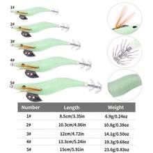 HENGJIA 1pc 2.0# 2.5# 3.0# 3.5# 4.0# Luminous Squid Jigs Prawn Hook Bionic Wood Shrimp Baits Fishing Lures For Cuttlefish Saltwater Sea Fishing Tackle