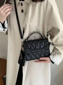 Mini Chain Detail Quilted Handbag, Suitable For Commuting And Travel - Black - View 6