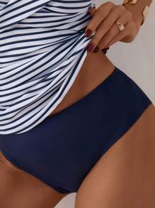 Minimalist Seamless Blue Bikini Bottom, For Summer Beach Vacation - Blue - View 1