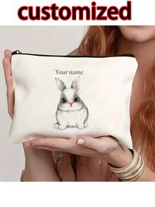 1 chiếc túi đựng đồ nhẹ thời trang độc đáo tối giản có thể tùy chỉnh, có thể đựng điện thoại, mỹ phẩm, ví đựng tiền xu, ví cầm tay, vật dụng thiết yếu khi đi du lịch, túi đựng đồ vệ sinh cá nhân có chữ cái dễ thương - Màu be - Xem 2