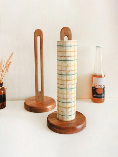3M 1pc Wooden Paper Towel Holder, Wall-Mount Tissue Roll Dispenser Storage Rack For Cling Film & Plastic Bags In Kitchen