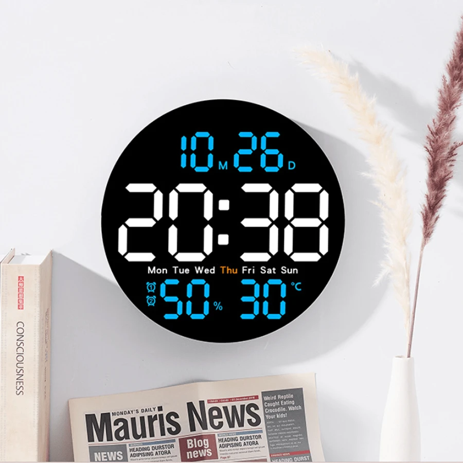 Home Decor 10 Inch Round LED Wall Clock With Remote Control, Auto