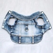 1pc New Style Two Leg Traction Buckle Vest, Denim Effect For Poodle, Bichon Frise, Teddy Bear Small Dogs, Spring/Autumn, Non-Elastic