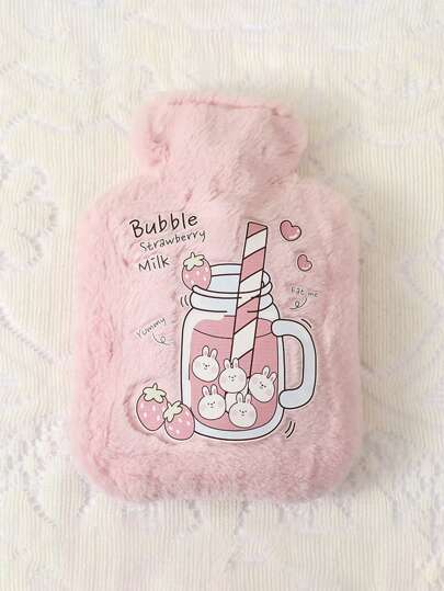 Pink Hot Water Bottle With Cover, Cute Cartoon PVC Hot Water Bag With Soft Plush Sleeve, Back To School Supplies