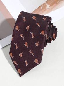 1pc Men's Fashionable Fox Patterned Thick Necktie For Fun Animal-Lovers, Suitable For Parties Or Gifts Casual - Red - View 21