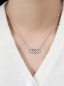 时尚创意邦德纯银爱心形微嵌8字吊坠项链无限爱莫比乌斯 - 8字愛心項鍊 - 查看 6