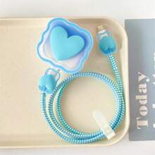 Set da 5 pezzi di custodie protettive per cavi di ricarica a forma di onda e cuore da 20W per il Regno Unito, per proteggere caricatore, cavo e linea dati, compatibili con cavi per 13 Pro Max/12/13/14/15/16