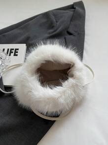 White Plush Women Handbag, Fashion Faux Pearl Hand Bag, Fuzzy Furry Shoulder Bag, Versatile For Dating, Commuting, Elegant Faux Pearl Bag, New Arrival Fur Bag For Women , New Year - White - View 11