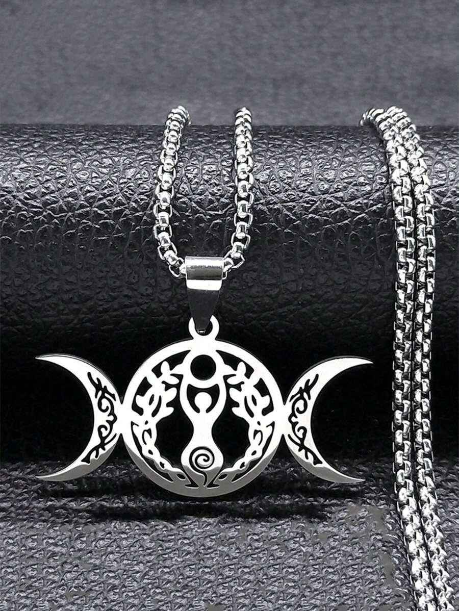 女巫三重月亮女神露娜项链不锈钢金/银/黑护身符赫卡忒链首饰
