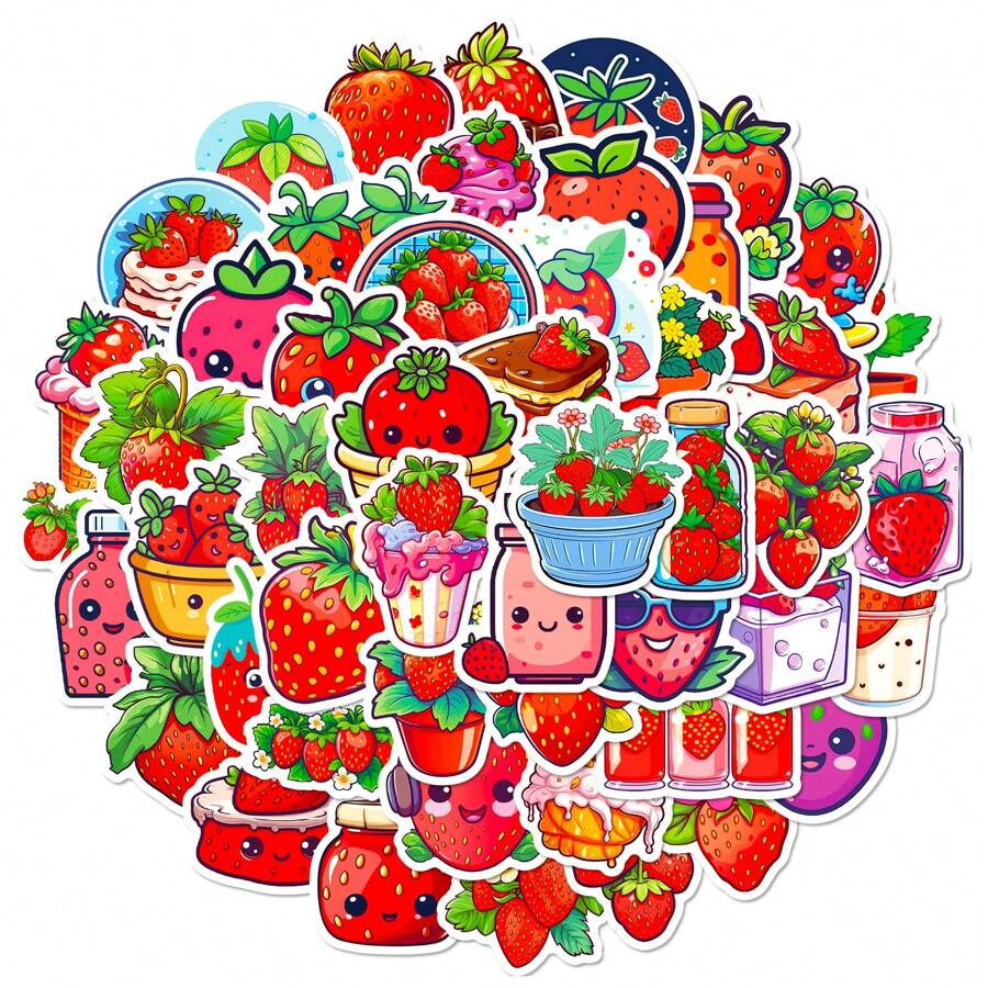 50 miếng dán Graffiti chủ đề dâu tây, Đàn guitar ván trượt chai mũ bảo hiểm ván trượt tuyết vỏ điện thoại máy tính xách tay tủ lạnh cửa hành lý xe máy xe hơi DIY Doodle Stickers - Nhiều màu - Xem 1