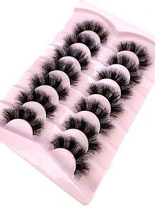 全新 7 对俄罗斯卷经典猫眼人造貂皮假睫毛，自然 DD 卷曲蓬松仿睫毛，交叉纤细戏剧卷仿貂皮睫毛延长，打造自然妆容 - 黑色 - 查看 2