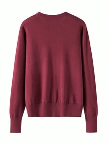 GIGOGOU Women's Solid Color Button Front Long Sleeve Casual Top, Everyday Wear - Burgundy - View 3
