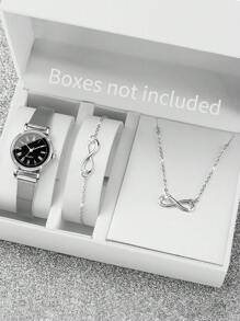 3 件套女士时尚简约罗马刻度石英腕表 + 8 形珠宝套装