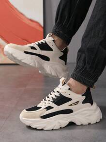 Men's Stylish Contrasting Mesh Front Strap Sneakers, Daily Versatile Shock-Absorbing Casual Running Shoes, Perfect With Sports Jeans Look - Black - View 8