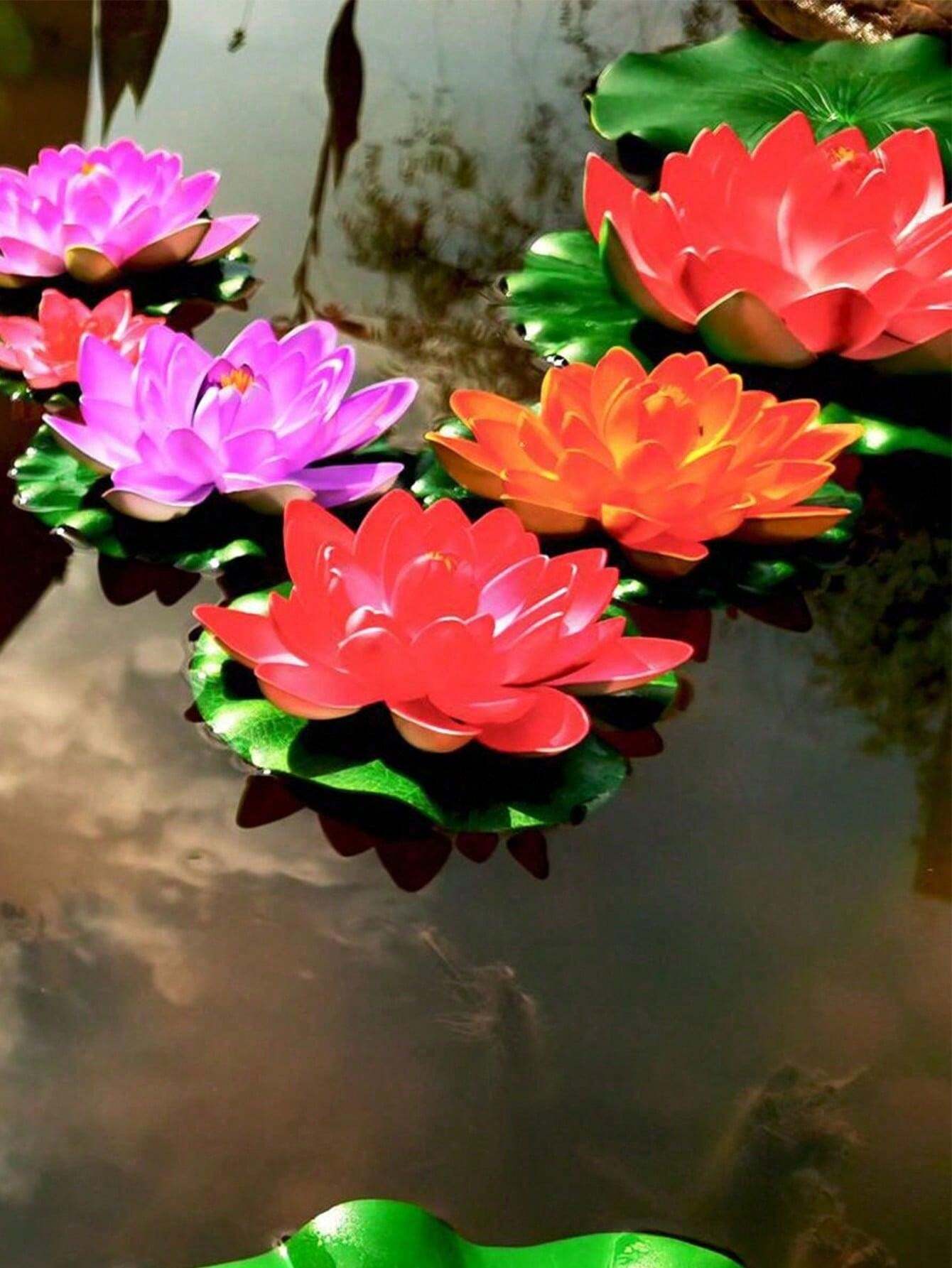 Artificial Floating Foam Lotus Flower With Water Lily Pad, Lifelike