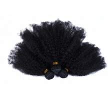 Mongolian Afro Kinky Curly Human Hair Bundles Afro Kinky 3 Bundles Human Hair Curly Weave Bundles For Women Brazilian Virgin Human Hair Bundles Hair Extensions Natural Black - Black - View 4