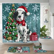 Bộ 4 rèm tắm hình chó Giáng sinh kèm thảm chống trượt, nắp bồn cầu hình chữ U, đồ trang trí phòng tắm hình chó vui nhộn và cây thông Noel, phụ kiện phòng tắm kèm móc treo - Nhiều màu - Xem 9
