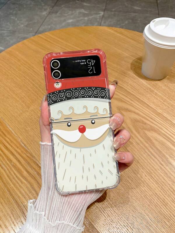 Kerstmis Kerstman Patroon Vouwscherm 4-Hoekige Valbestendige Beschermhoes Compatibel Met Samsung Galaxy Z Flip3 4 5 6 Serie Telefoons