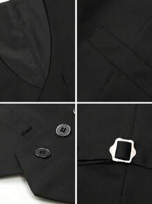4pcs Tween Boy Formal Suit Set, Including Vest, Pants, Tie And Bow Tie - Black - View 5