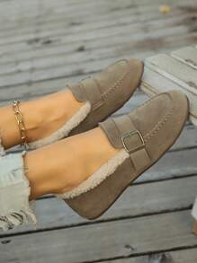 Giày lười ấm áp cho nữ 2024 Giày lái xe thoáng khí cổ điển mùa đông mới, Giày đế mềm lười đế mềm, Giày đế mềm ... - Màu Khaki - Xem 3