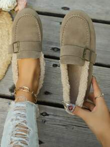Giày lười ấm áp cho nữ 2024 Giày lái xe thoáng khí cổ điển mùa đông mới, Giày đế mềm lười đế mềm, Giày đế mềm ... - Màu Khaki - Xem 4
