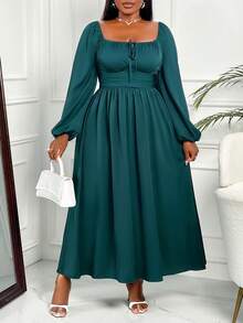 BIUBIU 女士大码连衣裙、通勤休闲户外装、新年时尚装 - 藍色 - 查看 3