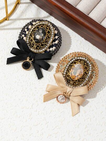 1件优雅创意编织布蝴蝶结水钻胸针，奢华宫廷珠宝配饰，适合日常佩戴，女士礼物